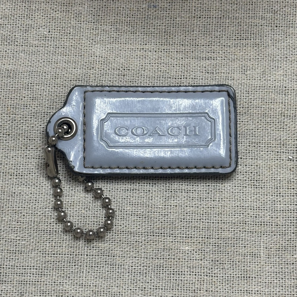 COACH 2.5" Hang Tag Fob Bag Charm Chambray Gray Patent Leather, Silver Ball Chai